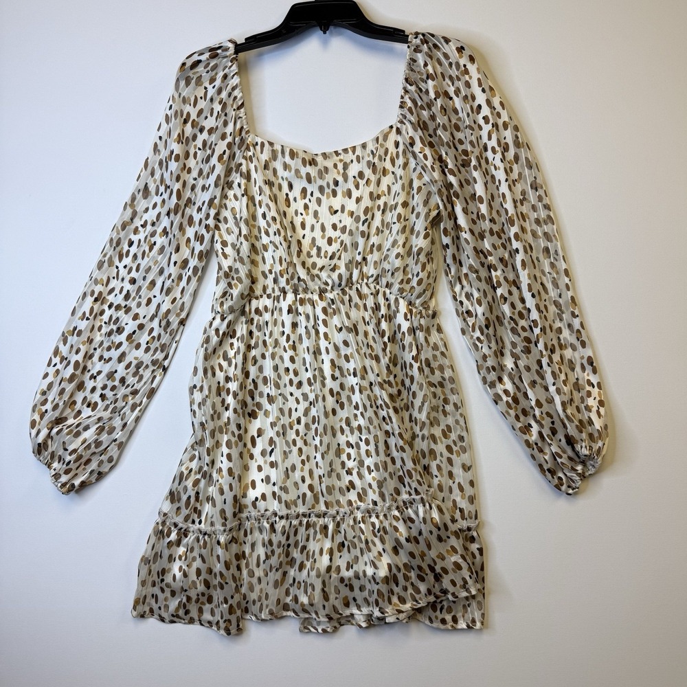 peach love california Dress Large Cream With Brown Print